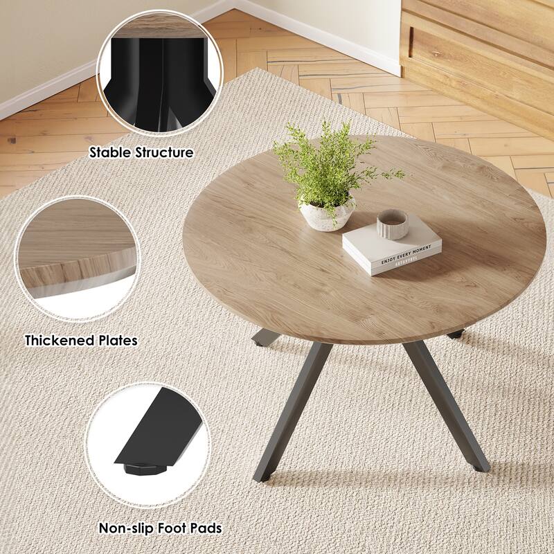 47.2" Solid Wood Round Dining Kitchen Table for 4-6 People with Intersecting Pedestal Base