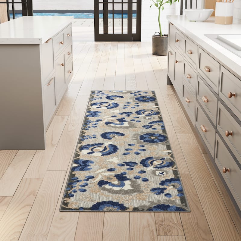 Nourison Alice Indoor/Outdoor Floral Area Rug - 2'3" x 10' - Natural/Blue
