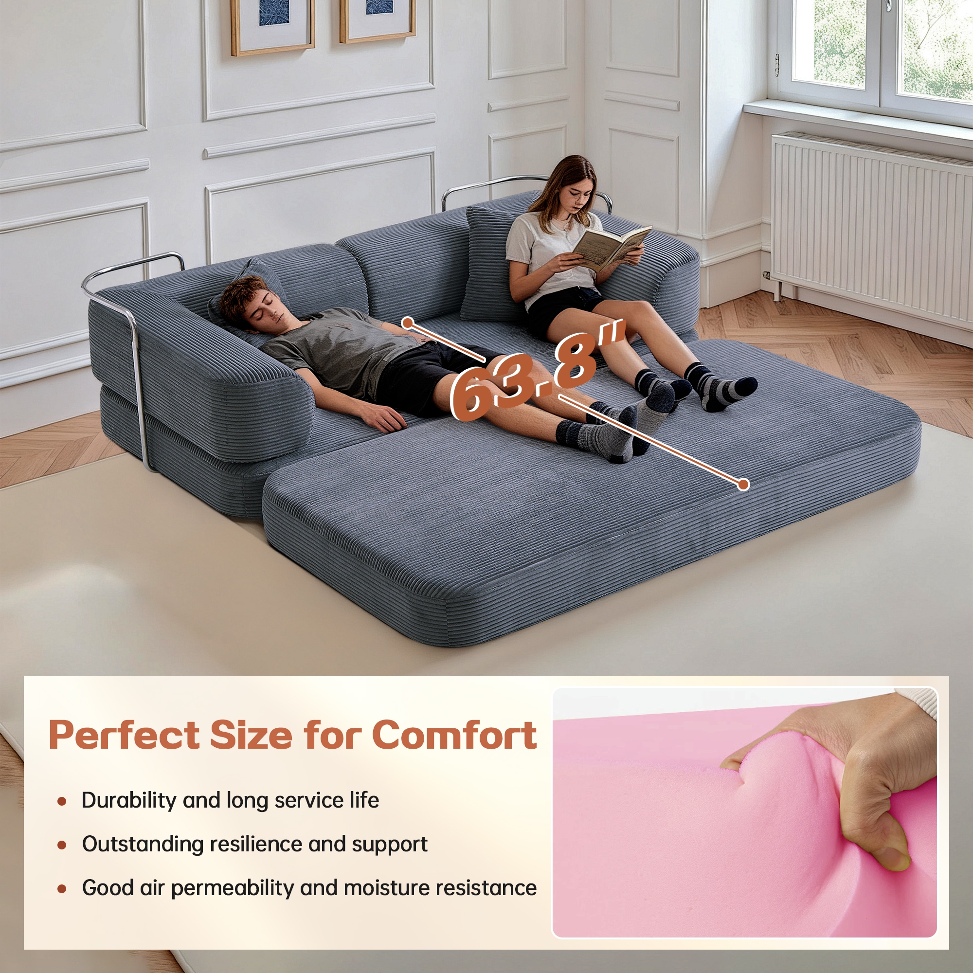 Floor Couch,Compressed Sofa,Convertible Floor Sofa Bed,Enhanced Frame stability,Comfy Couch Lounge Sleeper Bed