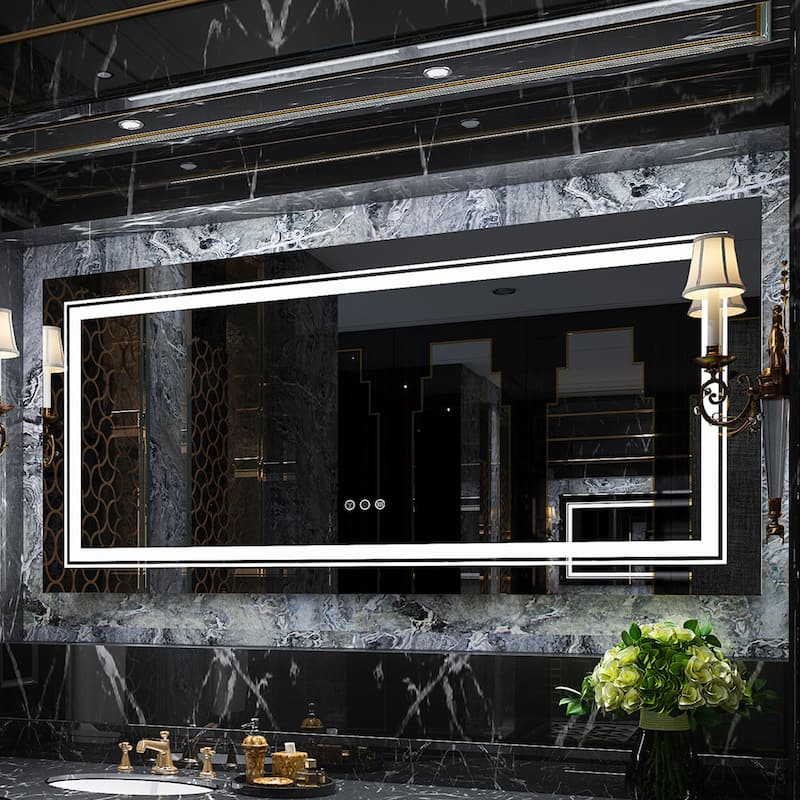 Extra Large Illuminated LED Bathroom Mirror Touch Sensor Anti Fog - 48" x 32"