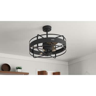 Hunter 30" Millstone Caged Fandelier Ceiling Fan with LED Light, Handheld Remote - Farmhouse, Industrial, Rustic, Casual