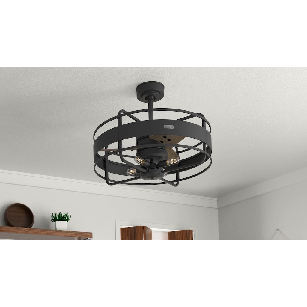 Hunter 30" Millstone Caged Fandelier Ceiling Fan with LED Light, Handheld Remote - Farmhouse, Industrial, Rustic, Casual