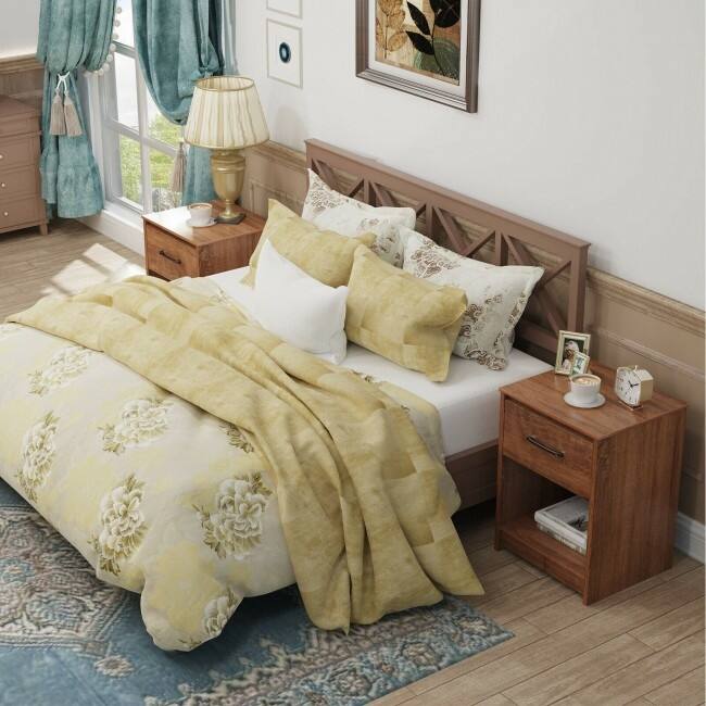 Wooden End Side Table Nightstand with Drawer Storage Shelf