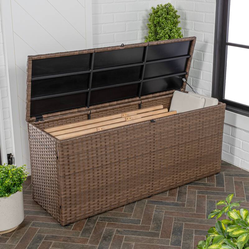 happimess Nino 47.24" Modern Minimalist Outdoor Faux Wicker Deck and Patio Storage Box