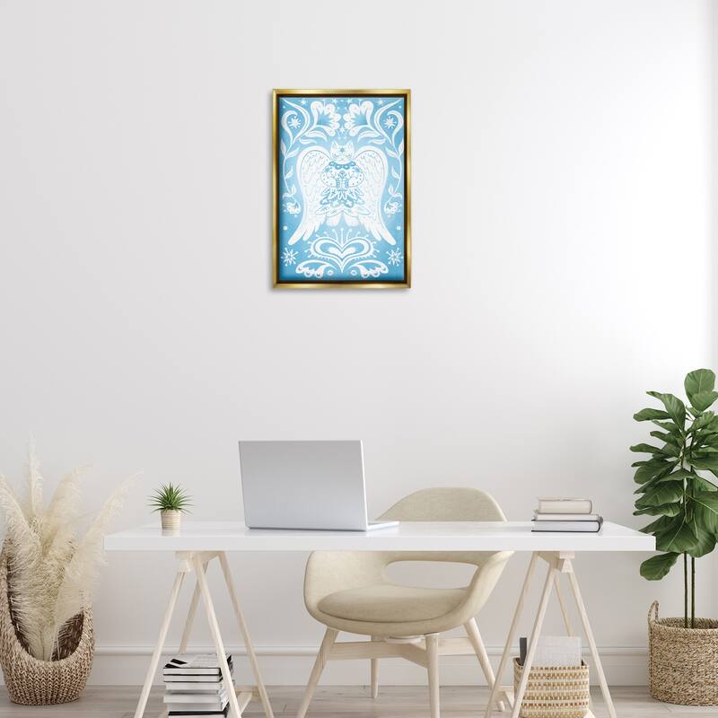 Stupell Symmetrical Patterned Angel Cat Framed Floater Canvas Wall Art Design By Hannah Moren