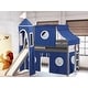 preview thumbnail 13 of 117, JACKPOT Prince & Princess Low Loft Twin Bed, Ladder Slide Tent & Tower Grey with Blue & White Tent