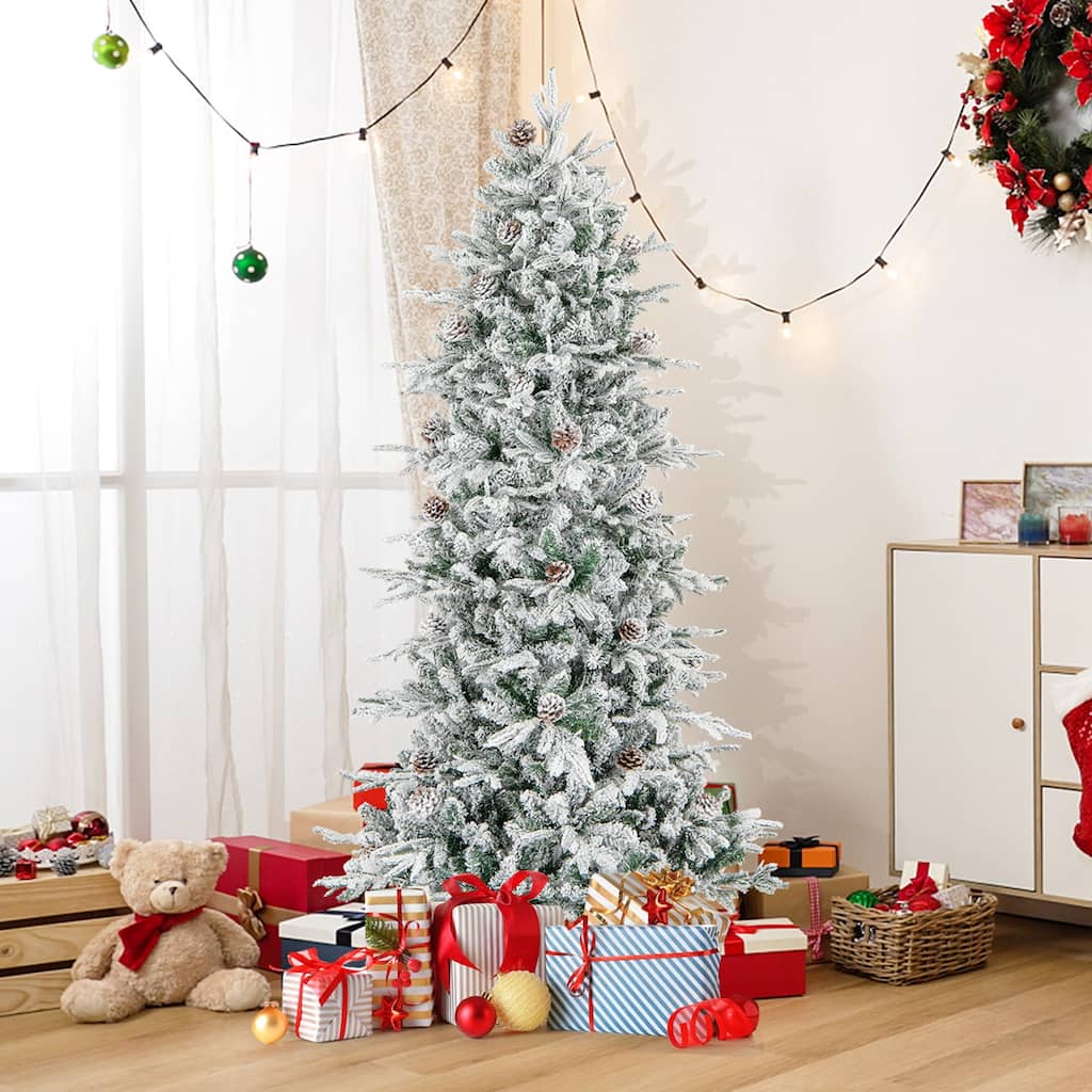 6 FT/7.5FT Pre-Lit Christmas Tree Snow Flocked w/ 715/1107 Branch Tips