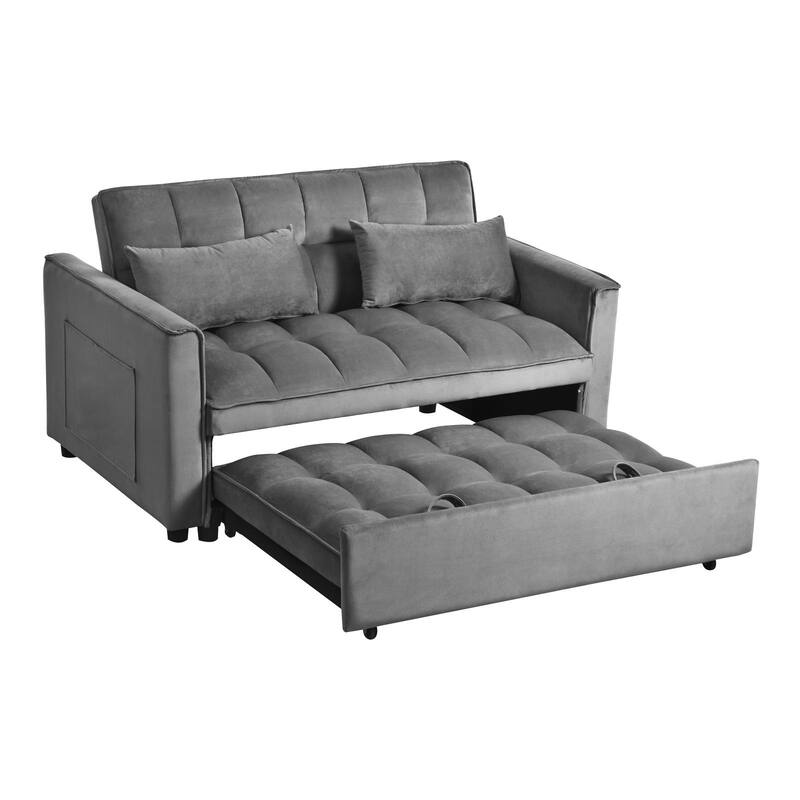 3-in-1 Velvet Convertible Sofa Bed, Adjustable Backrest with Pockets