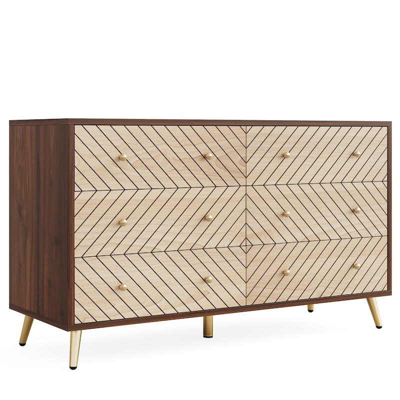 6-Drawer Double Dresser for Bedroom, 47-inch Chest of Drawers with Metal Legs for Living Room