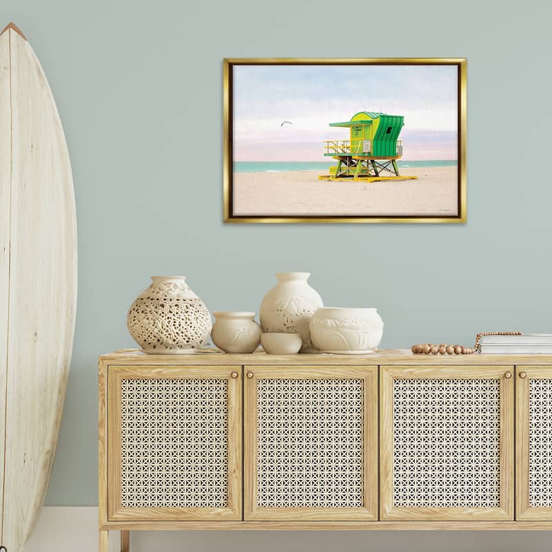 Stupell Lime Green Lifeguard Hut Framed Floater Canvas Wall Art Design By Seven Trees Design