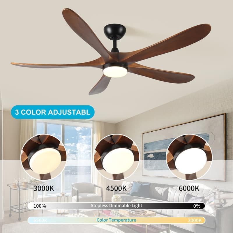 62 in. Solid Wood with Remote Control with Light, DC Motor Indoor/Outdoor 5-Blade Ceiling Fan for Patios, Bedrooms&Farmhouses