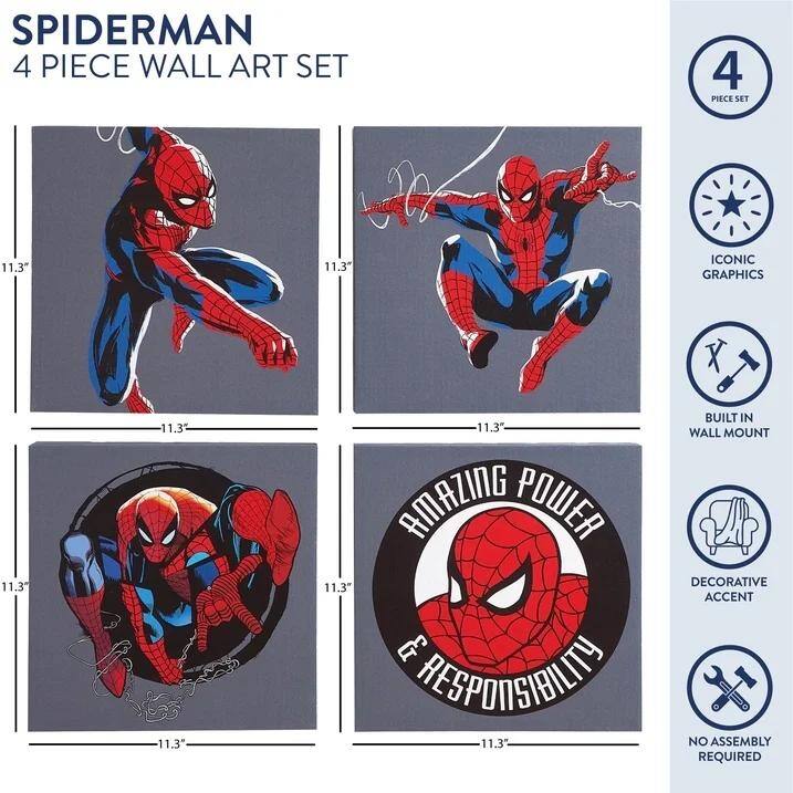 Marvel Spiderman 4 Pack Canvas Wall Art