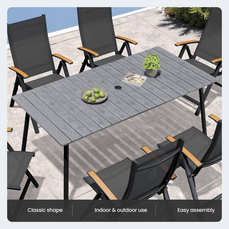 7/9-Piece Outdoor Patio Dining Set Aluminum Rectangular Dining Table and Folding Chairs