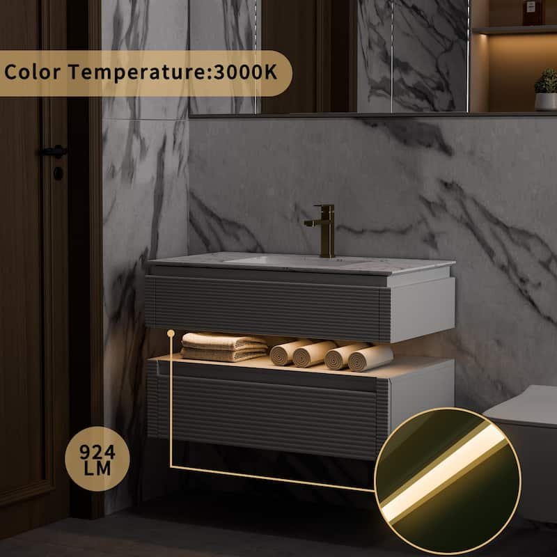 Modland 36" Modern Wall-Mounted Bathroom Vanity with Engineered Stone Countertop & Ceramic Undermount Sink