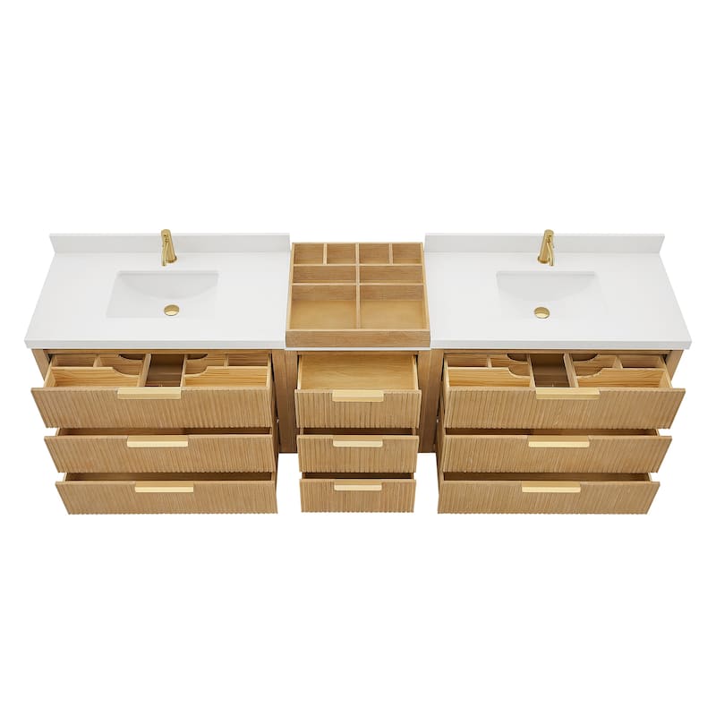 Santarem Double Vanity with Pure White Quartz Stone Top without Mirror