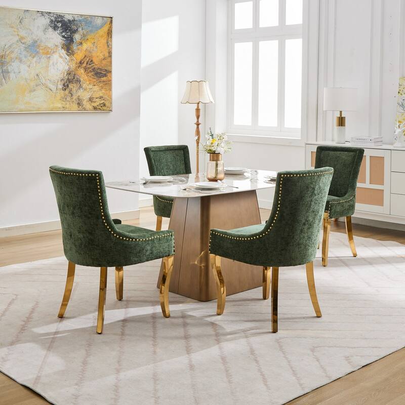 GDF Studio - Modern Dining Chair Set with Curved Gold-Plated Legs & Rivet Trim (Set of 2)