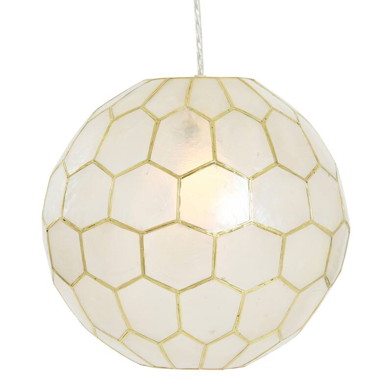 Capiz Honeycomb Globe Pendant Light - 12.0"L x 12.0"W x 11.0"H - Gold