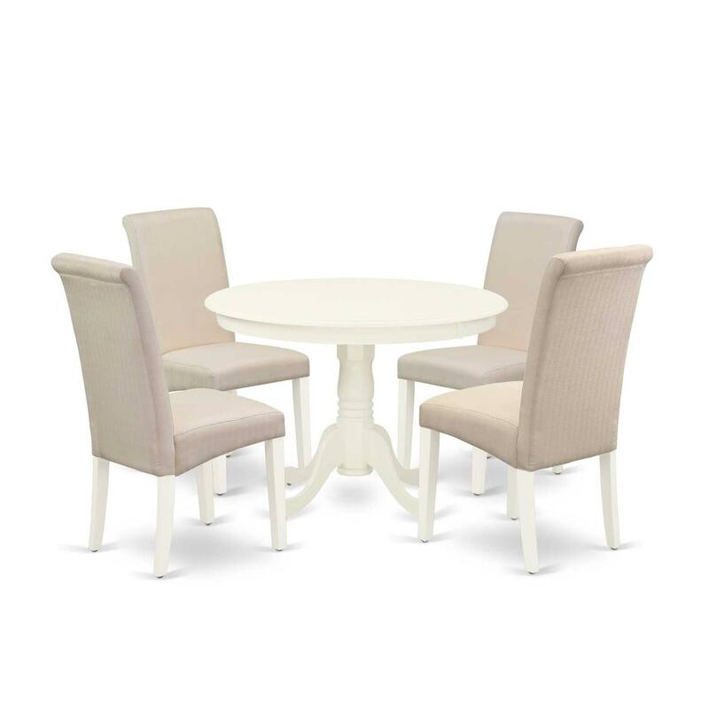 Round Dinette Set 5 Piece - Kitchen Table & 4 Chairs - Linen White Finish - Rustic Dining Room Set - 25.5