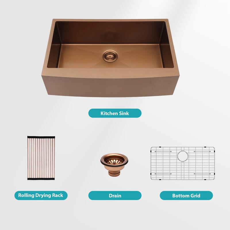 36 Rose Gold Farmhouse Sink - 36*21*10 Inch Kitchen Sink Stainless Steel 16 gauge Apron Front Kitchen Sink
