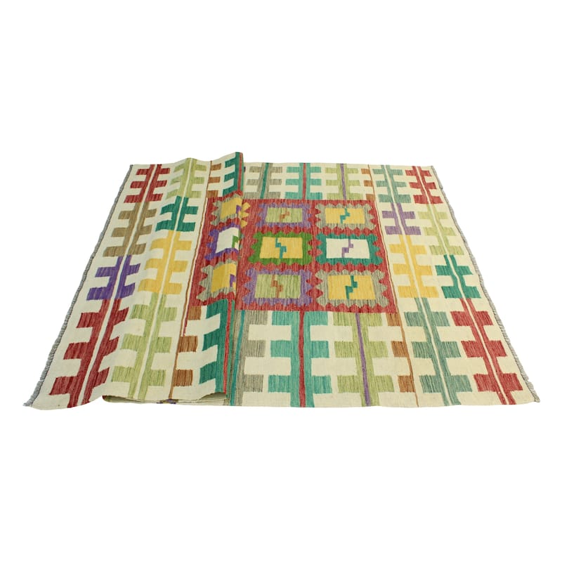 Modern Flatweave Lang Red/Ivory Rug - 5'6" x 8'2"