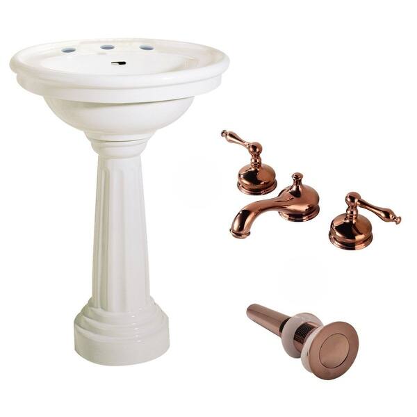 slide 7 of 7, 26" W Oval Biscuit Pedestal Bathroom Sink Porcelain Basin, Pedestal Leg, 8" Faucet, Drain, and Overflow Renovators Supply Cream