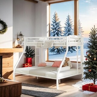 Twin XL over Queen Metal Bunk Bed with Ladder and Guardrails, Silver ...