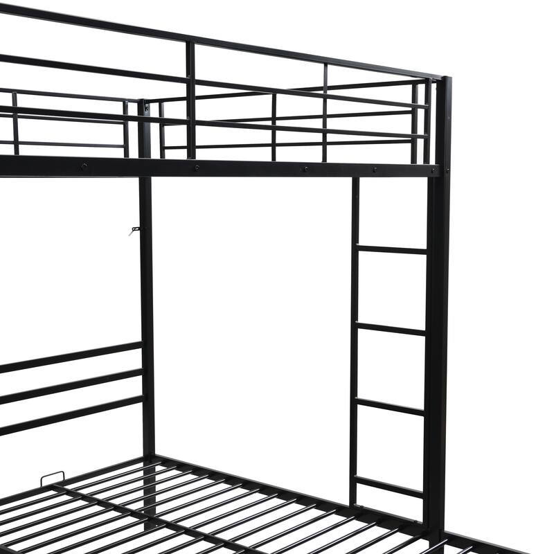 Modern Metal Triple Bunk Bed, Heavy Duty Twin XL Over Twin Over Twin Beds Frame w/Guardrails & Ladder, for Kids, Teens, Adults