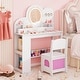 preview thumbnail 14 of 18, Costway Kids Vanity with Lights, 2 Drawers & 2-Tier Bookshelf, 3 Hooks - See Details