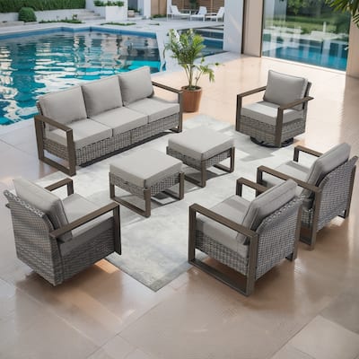 Gymojoy Outdoor Sofa Chair Set with Ottoman and Swivel Chair - Grey