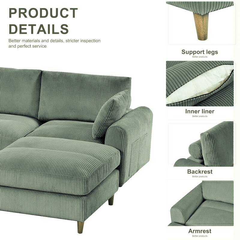 6-Seat Modern Corduroy Modular Sectional Sofa U-Shaped Convertible L-Shaped Design with Ottoman and Pillows