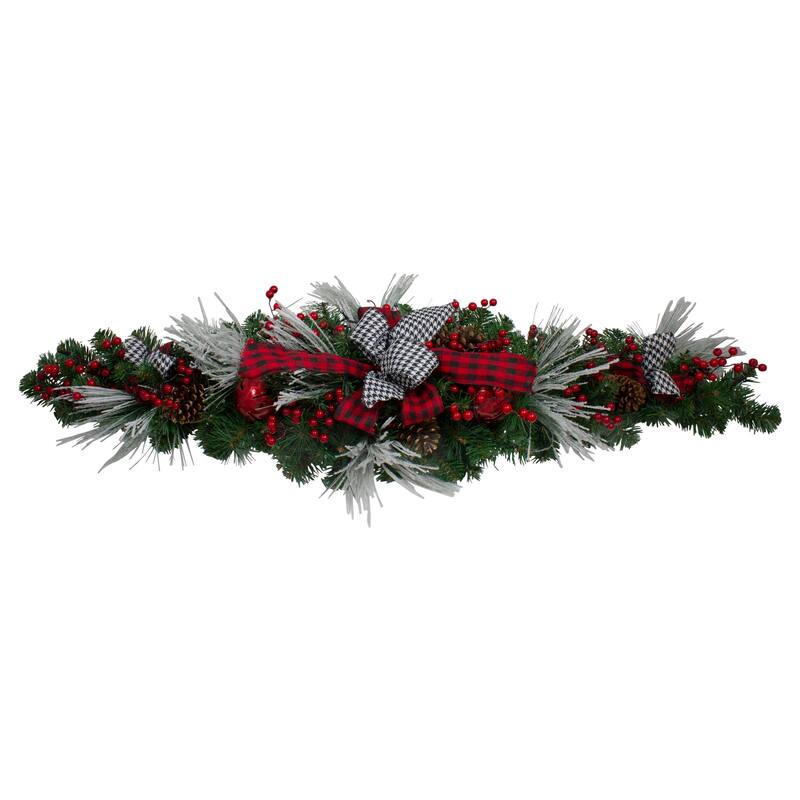 52" Houndstooth Bows and Berries Artificial Christmas Swag Unlit