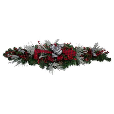 52" Houndstooth Bows and Berries Artificial Christmas Swag Unlit