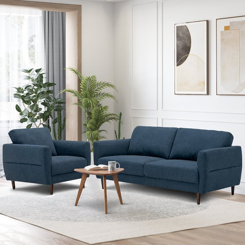 Gymax 2 Pieces Living Room Sofa Set Modern Fabric Sofa Couch & Accent