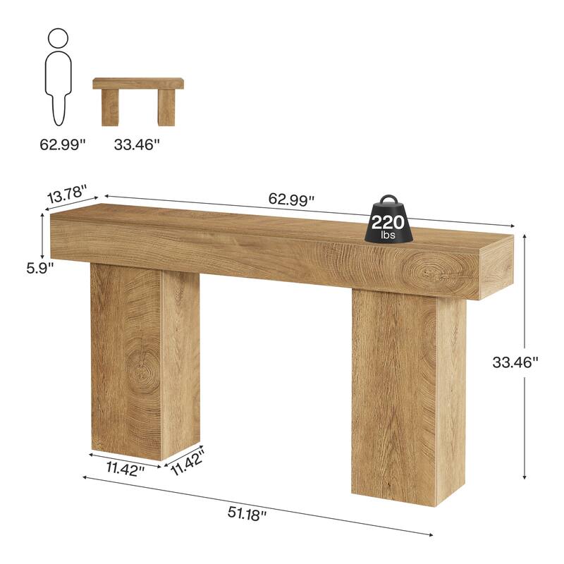 63" Long Console Table for Entryway, Industrial Farmhouse Wooden Sofa Table