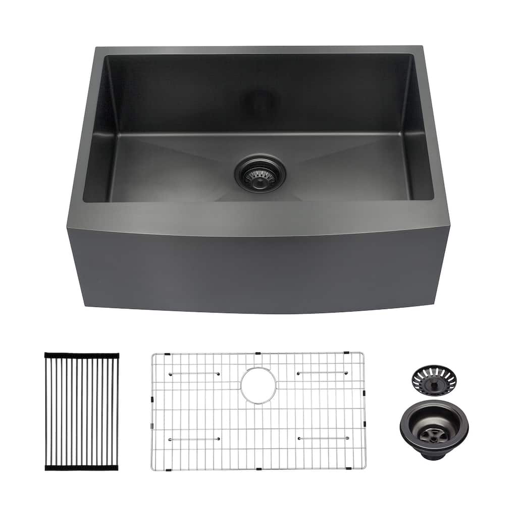 27 Inch Gunmetal Black Stainless Steel 16 gauge Kitchen Sink - 27 x 21