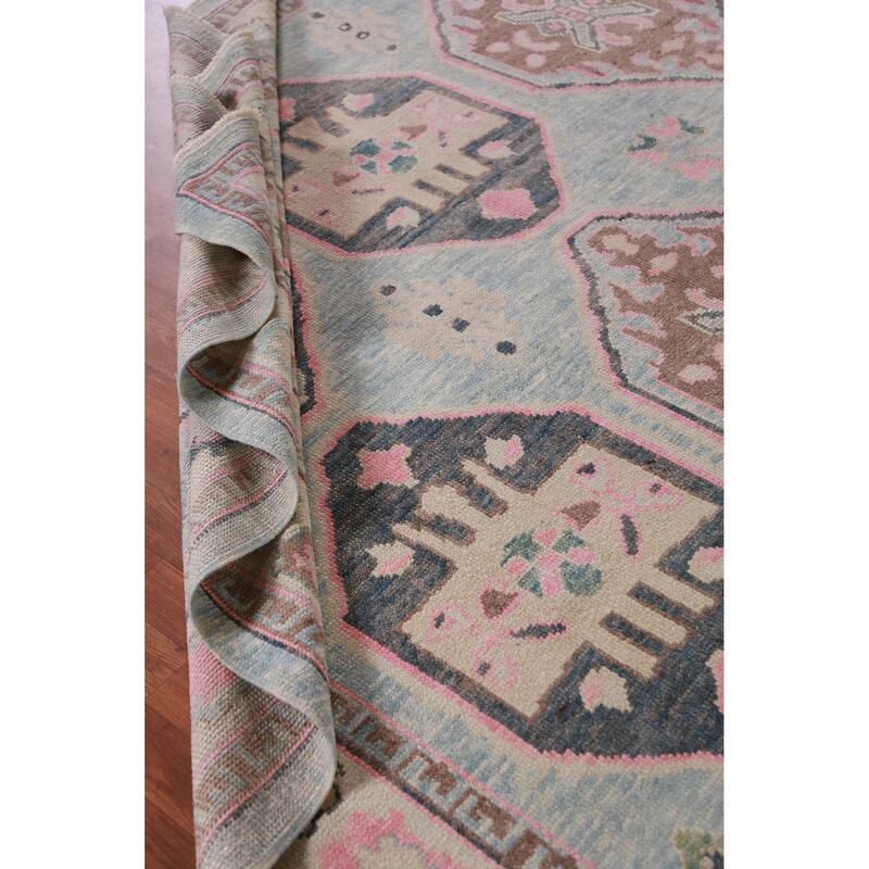 Hand Knotted Oriental 100% Wool Carpet Transitional Geometric Navy Blue & Blues Oushak Area Rug - 11' 1'' X 8' 5''