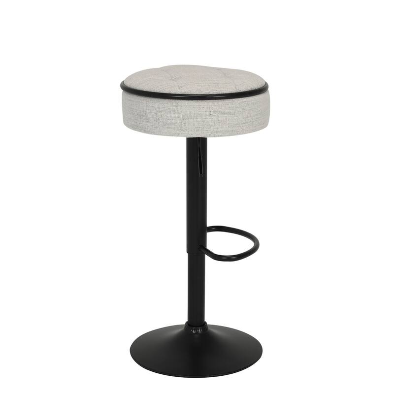 Round Linen Fabric Bar Stools Set of 2, Height Adjustable/360°Counter Height Swivel Stool