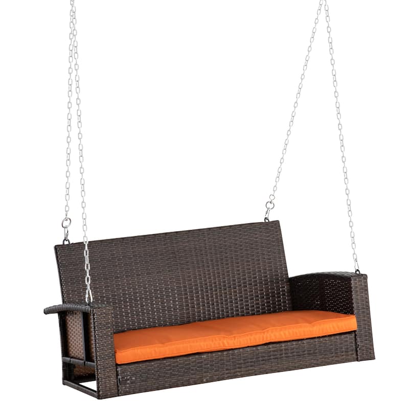 Outsunny 2 Person Wicker Hanging Swing Bench, Front Porch Swing Outdoor Chair with Cushions 550 lbs