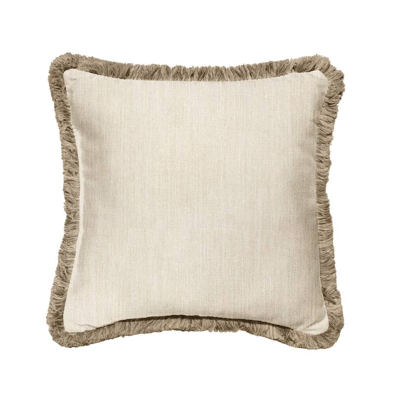Sunbrella Cast Pumice and Taupe Fringe Indoor/ Outdoor Pillow - 18 in L x 18 in W