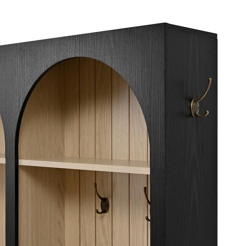 Hall Tree With Arched Design,Entryway Bench With 8 Retro Hooks,Rustic Coat Rack & Shoe Organizer With 3 Drawers