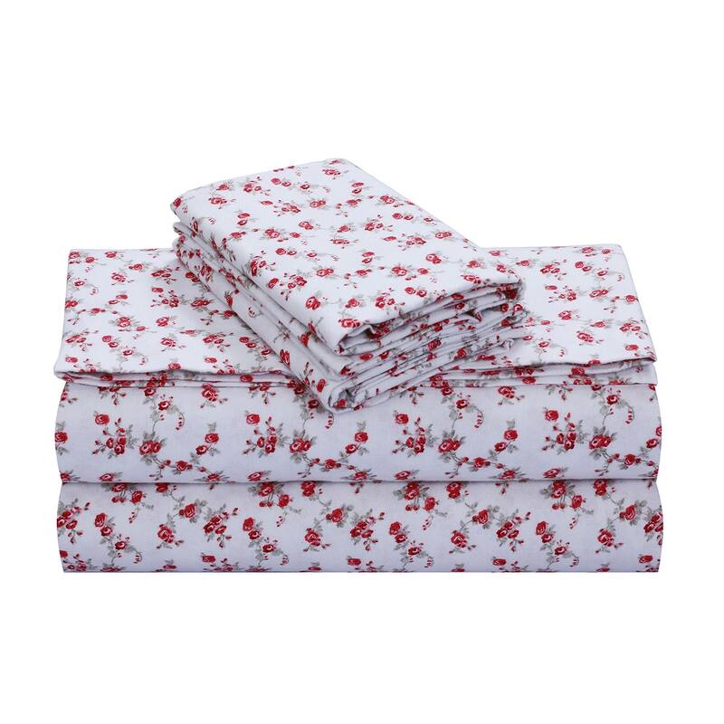 Feather & Stitch Cotton Flannel Sheets Set 4 Piece Bed Sheets Heavy Weight Bedding