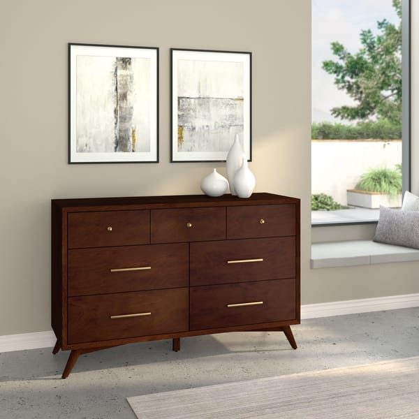 alpine furniture flynn mid century modern 7 drawer dresser Alpine Furniture Flynn Mid Century 7 Drawer Dresser in Walnut (Brown) - Bed  Bath & Beyond