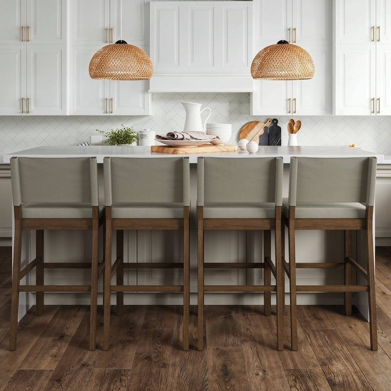 Nathan James Linus Modern Upholstered Bar Stool with Back and Solid Rubberwood Legs