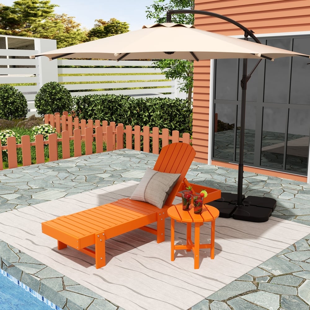 Altura Poly Eco-Friendly All Weather Reclining Chaise Lounge with Arms & Side Table (2 Piece Set)