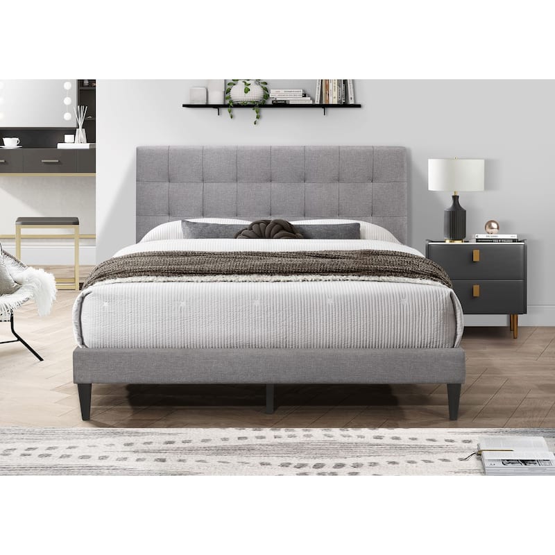 Evanston Upholstered Platform Bed - Grey - Twin