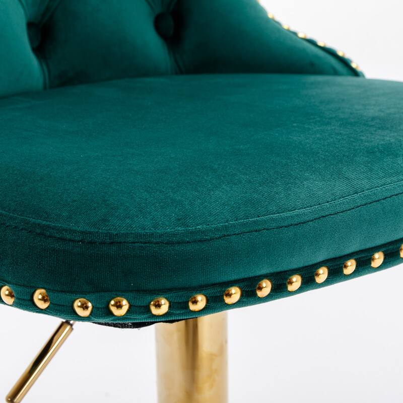 Adjustable Barstools Set of 2 Swivel Velvet Upholstered Accent Chairs with Tufted and Footrest for Home Pub and Kitchen Island