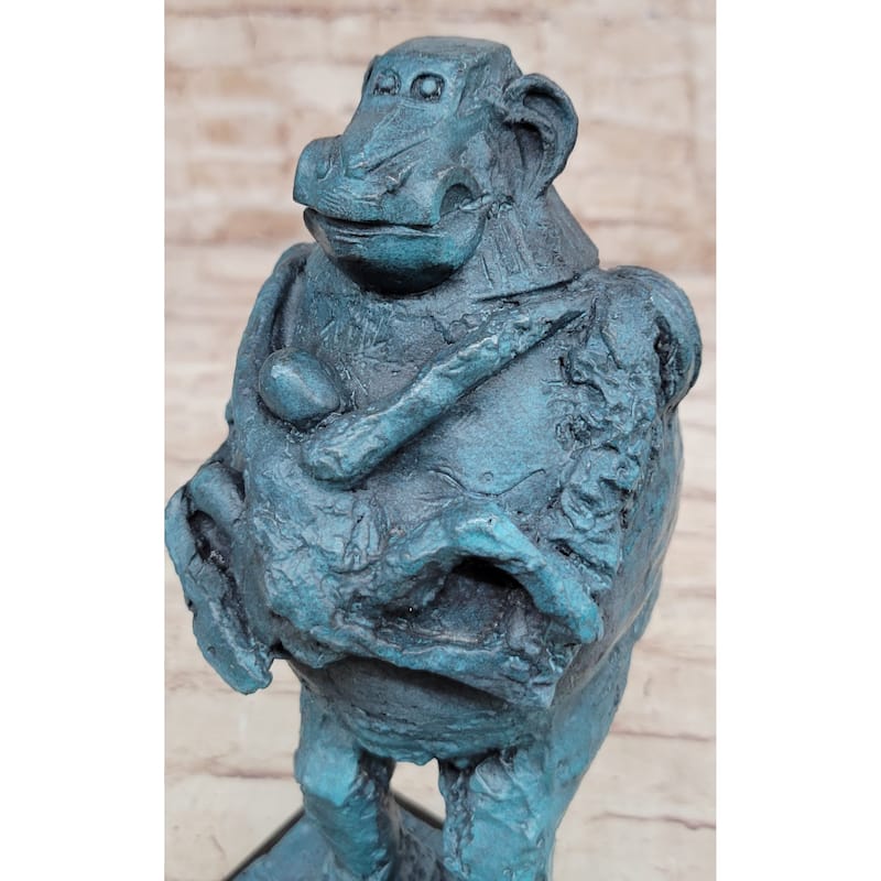 Hand Made Picasso Baboon Monkey Animal Holding Her Baby Genuine Bronze Statue