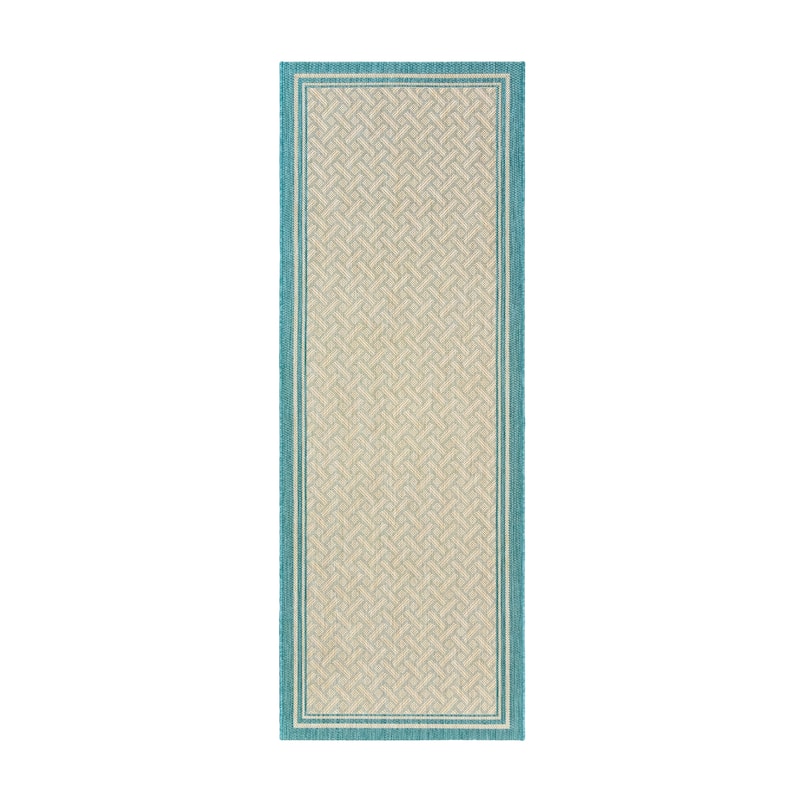 Gertmenian Paseo Soroa Oasis Aqua Blue Classic Border Flatweave Indoor/ Outdoor Area Rug
