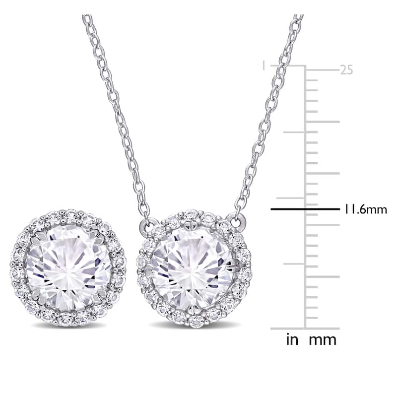 Miadora Sterling Silver Created White Sapphire Halo Necklace and Stud Earrings 2-piece Jewelry Set