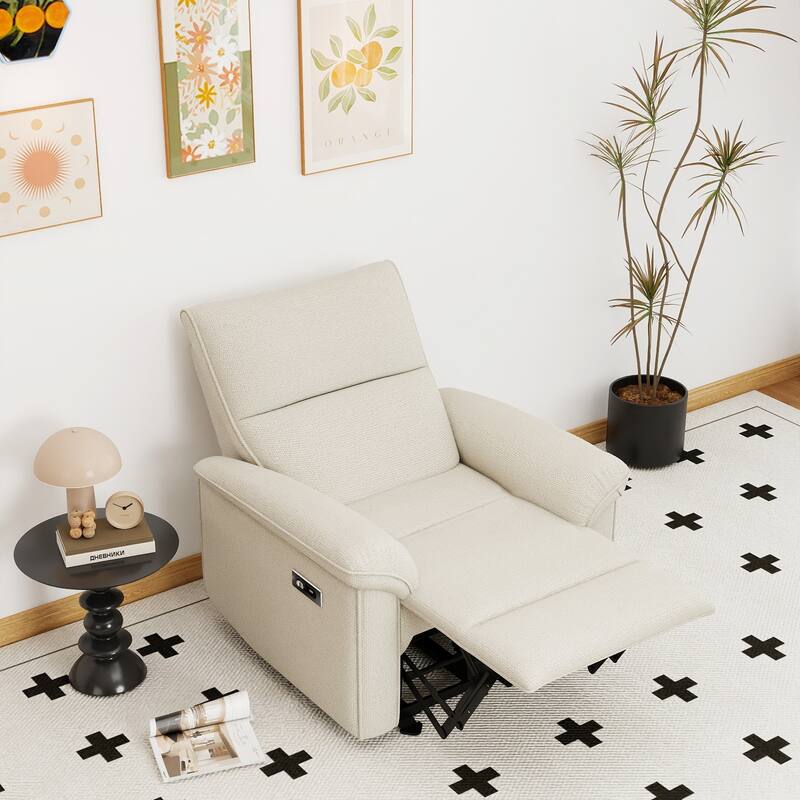 GDFStudio - Zero Wall Snowflake Velvet Power Recliner with USB Type-C